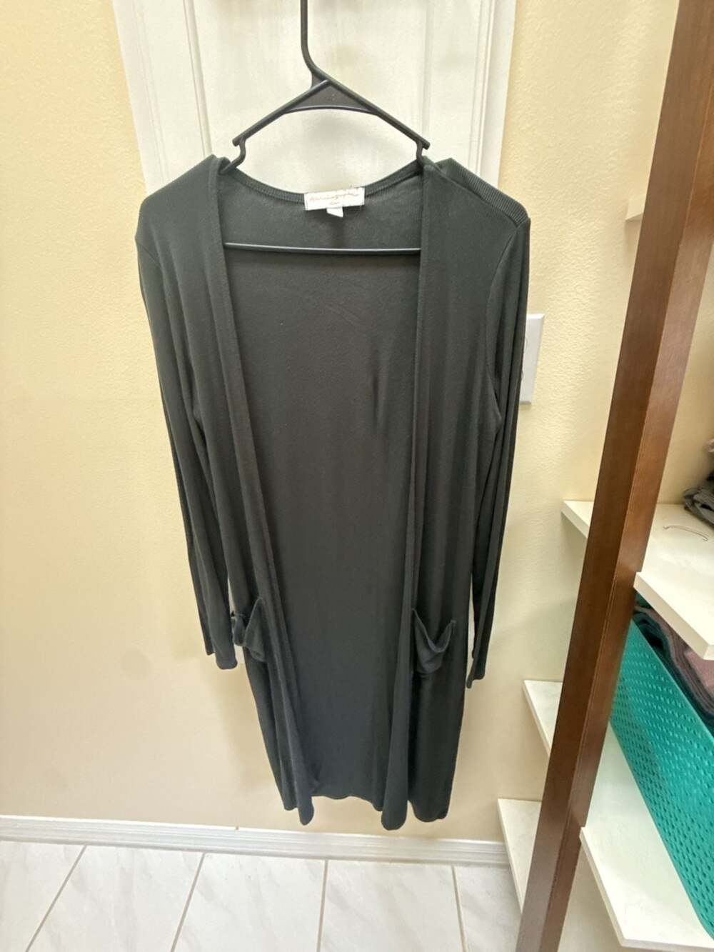 Spiritual Gangster Gray Ribbed Open Front Duster Cardigan with Pockets Medium